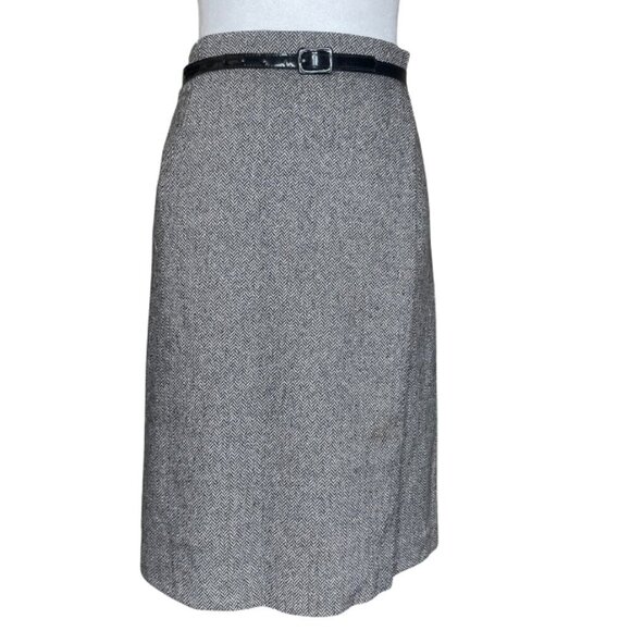 Liquid Wool Blend Lined Wrap Tweed Belted Midi Skirt Office Career Event Sz 4 - Picture 2 of 11